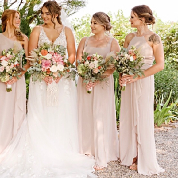 David’s Bridal High Neck Biscotti Bridesmaid Dress - Picture 7 of 7